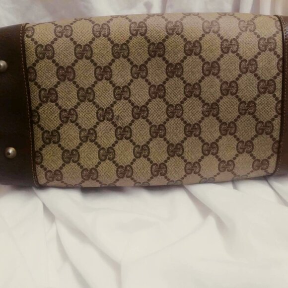 Gucci Vintage GG Logo Boston / Doctor Brown Tan Leather Handbag - FLAW - Picture 4 of 16